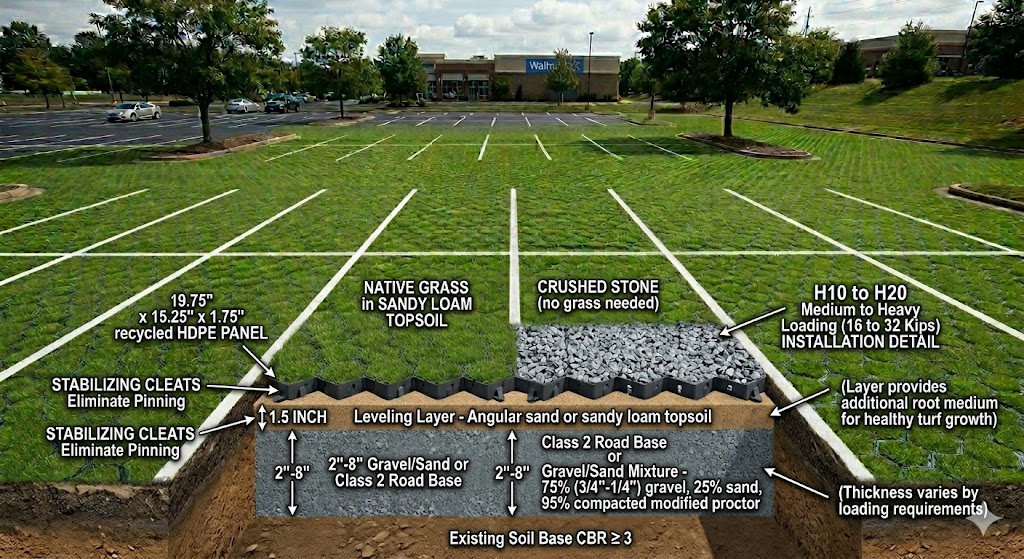 Grass paver parking lot cross-section